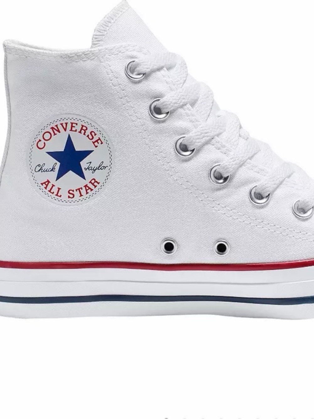 NWT Converse White High-Top Chuck Taylor Sneakers with Red & Blue Stripe